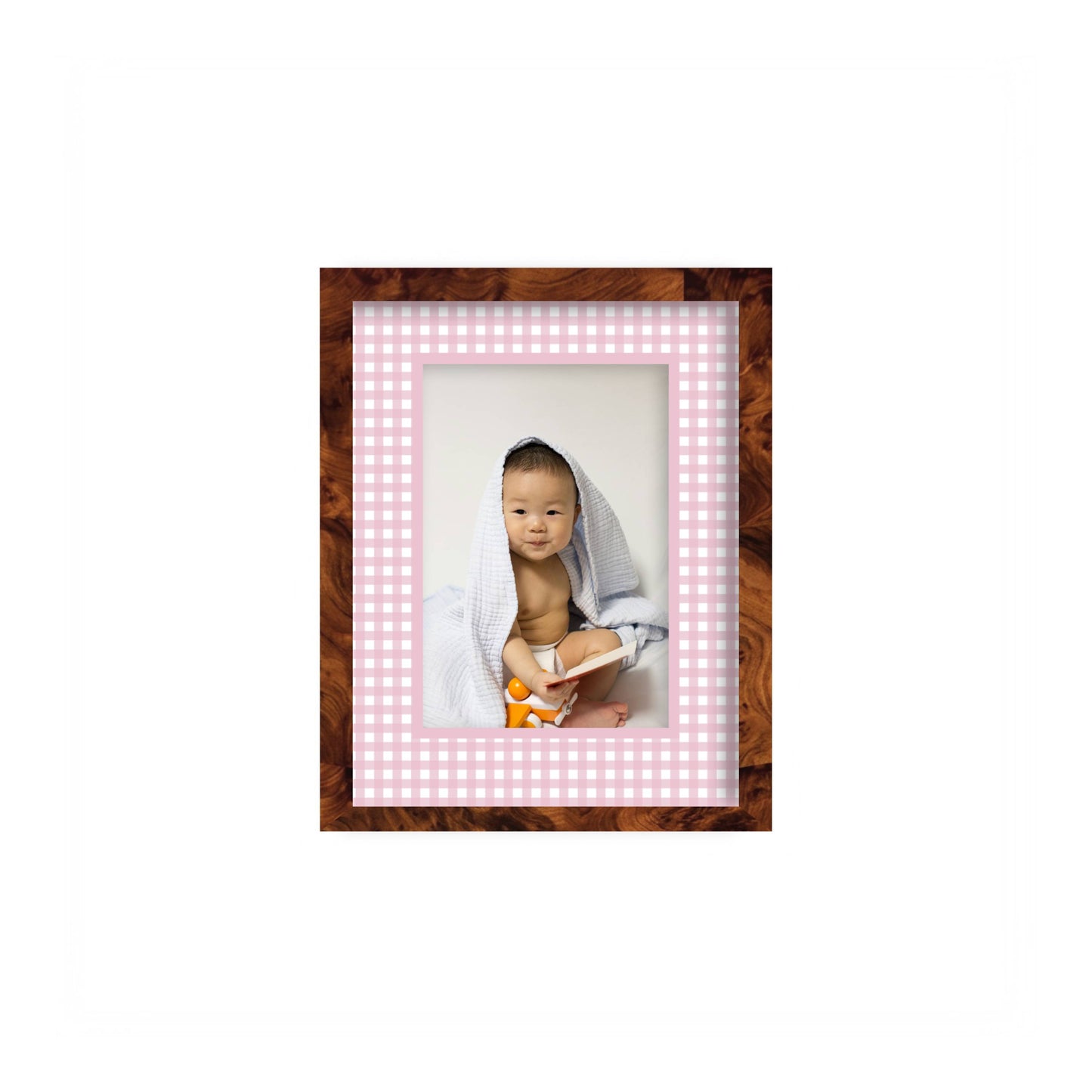 Gingham Photo Mount - custom photo mat for framing christening photos - modern christening gifts - burlwood frame - wall hanging - Coeur et Maman