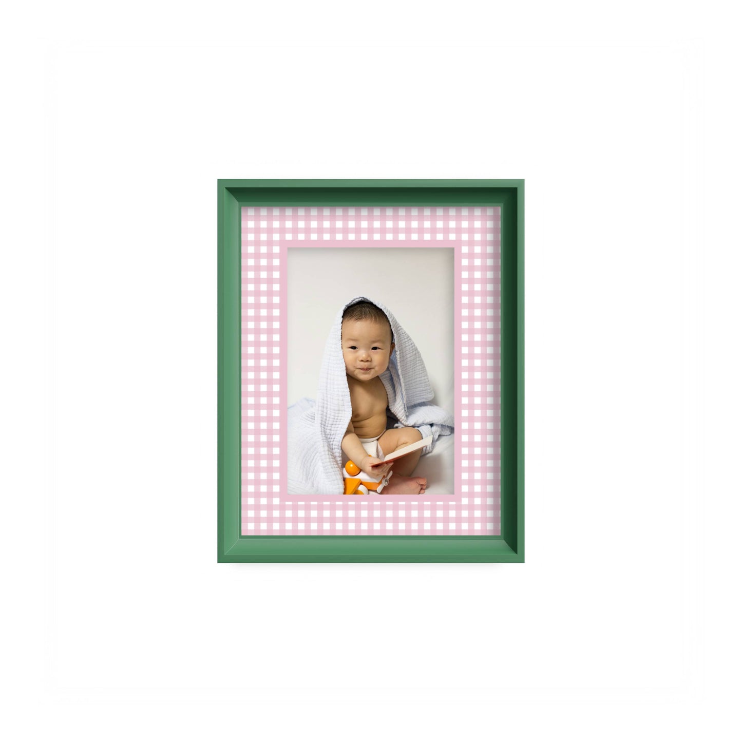 Gingham Photo Mount - mount for picture frame for christening photos -modern christenings gifts -green frame - wall hanging - Coeur et Maman
