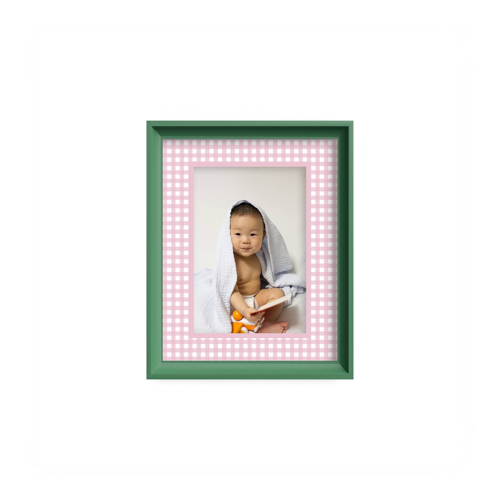 Gingham Photo Mount - mount for picture frame for christening photos -modern christenings gifts -green frame - wall hanging - Coeur et Maman