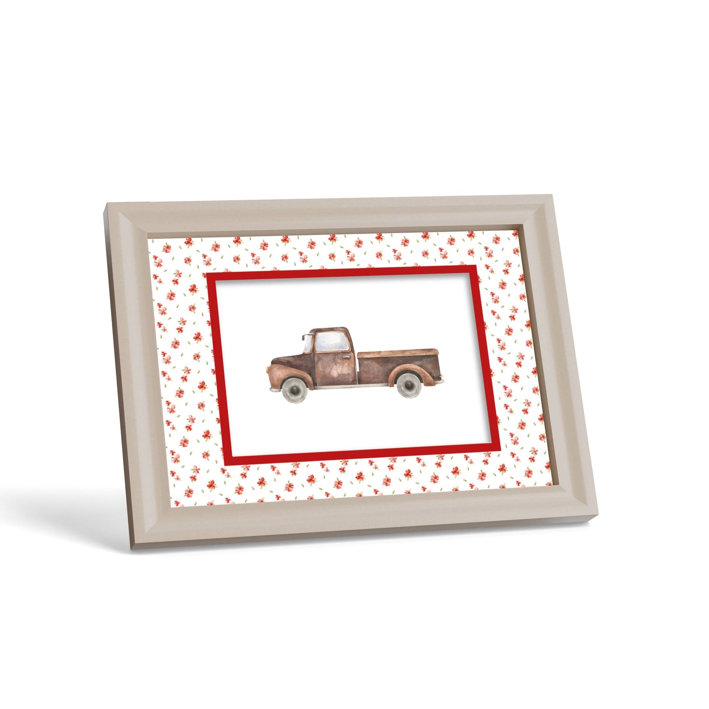 Floral Photo Mount - custom photo mat for framing - cream frame - surface leaning - Coeur et Maman