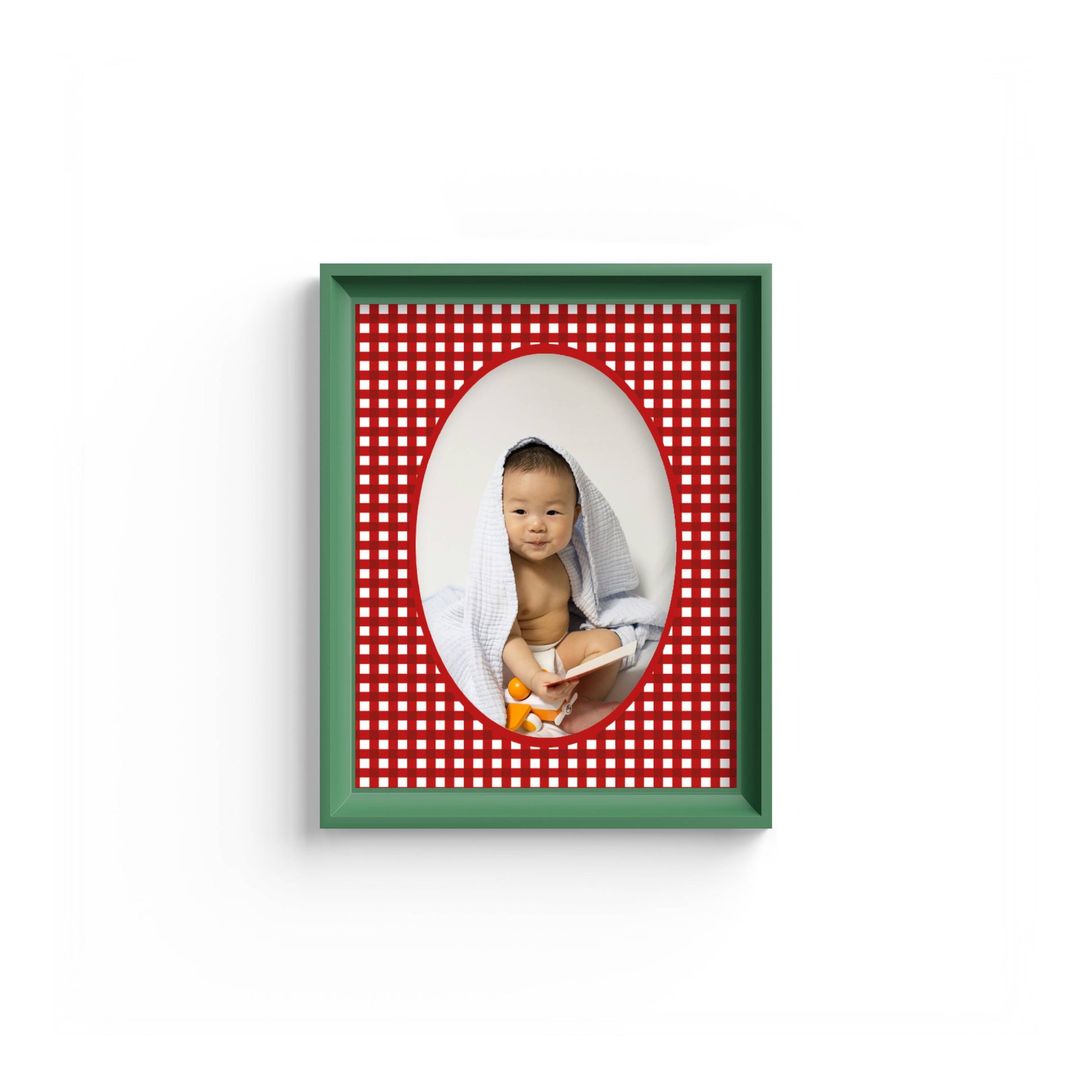 Gingham Photo Mount - mount for picture frame - green frame - wall hanging - Coeur et Maman