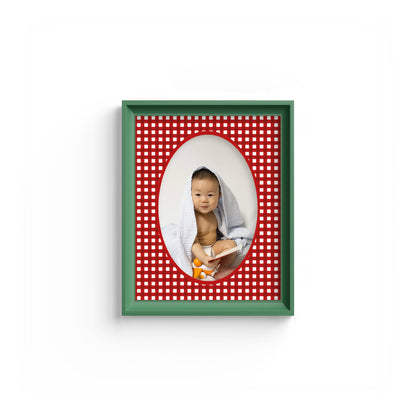 Gingham Photo Mount - mount for picture frame - green frame - wall hanging - Coeur et Maman