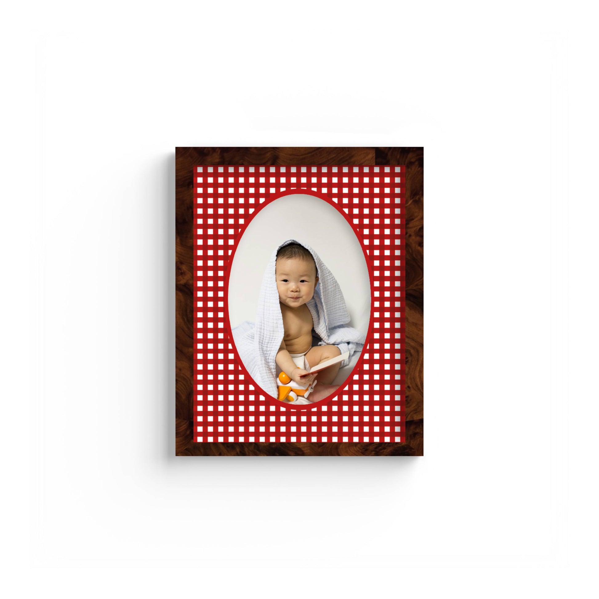 Gingham Photo Mount - custom photo mat for framing -burlwood frame - wall hanging - Coeur et Maman