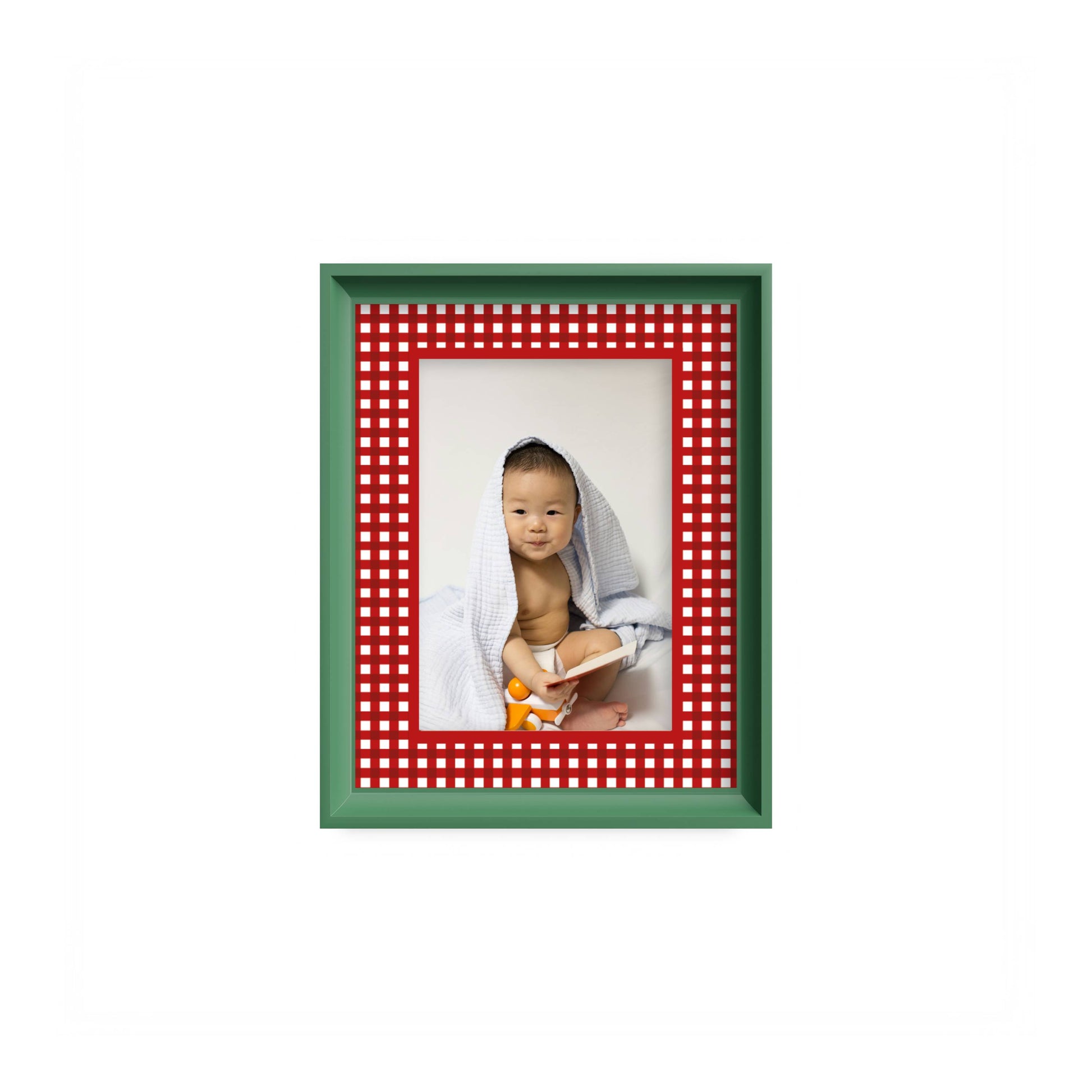 Gingham Photo Mount - mount for picture frame - green frame - wall hanging - Coeur et Maman