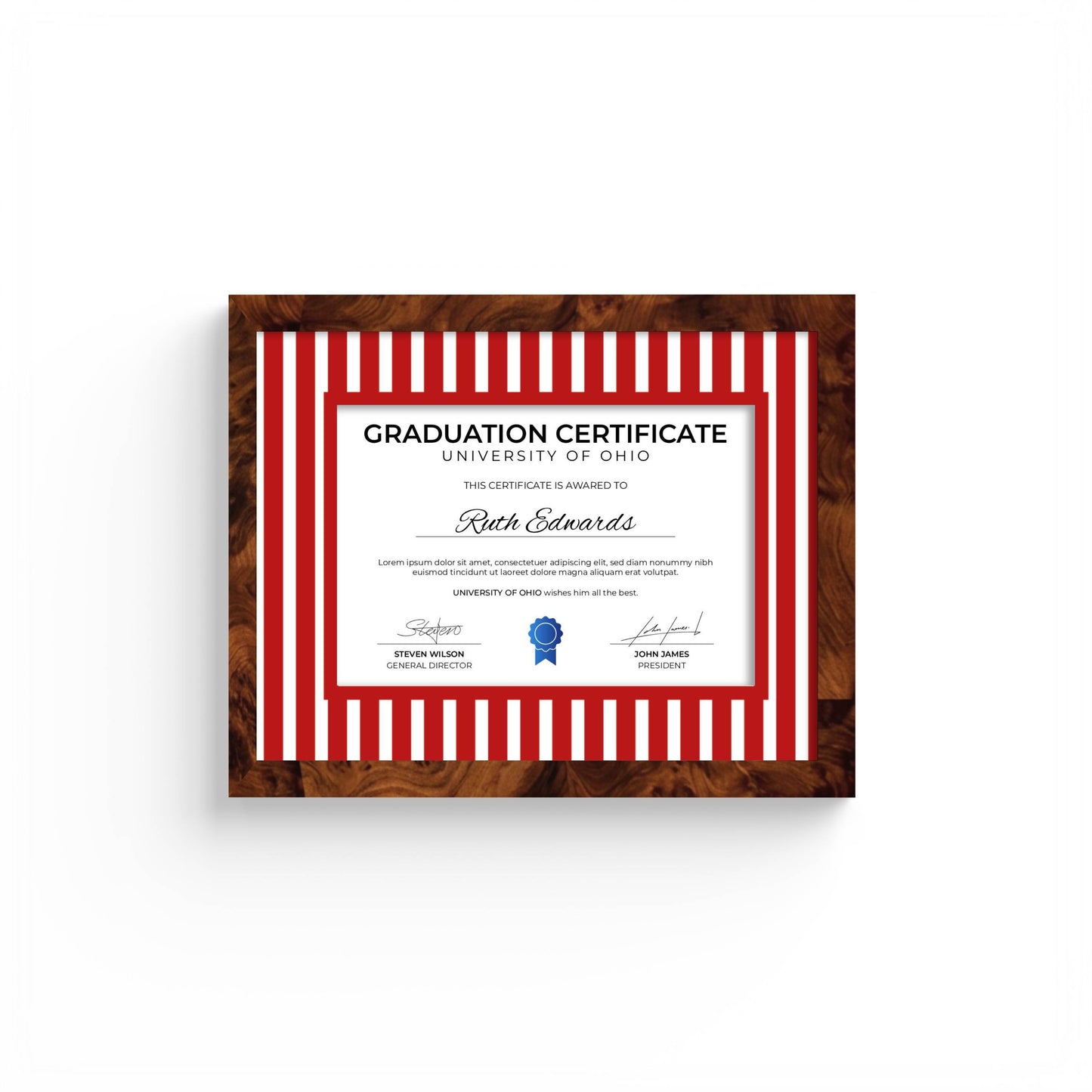 Medium Stripes Photo Mount - custom photo mat for framing graduation certificates - burlwood frame - wall hanging - Coeur et Maman