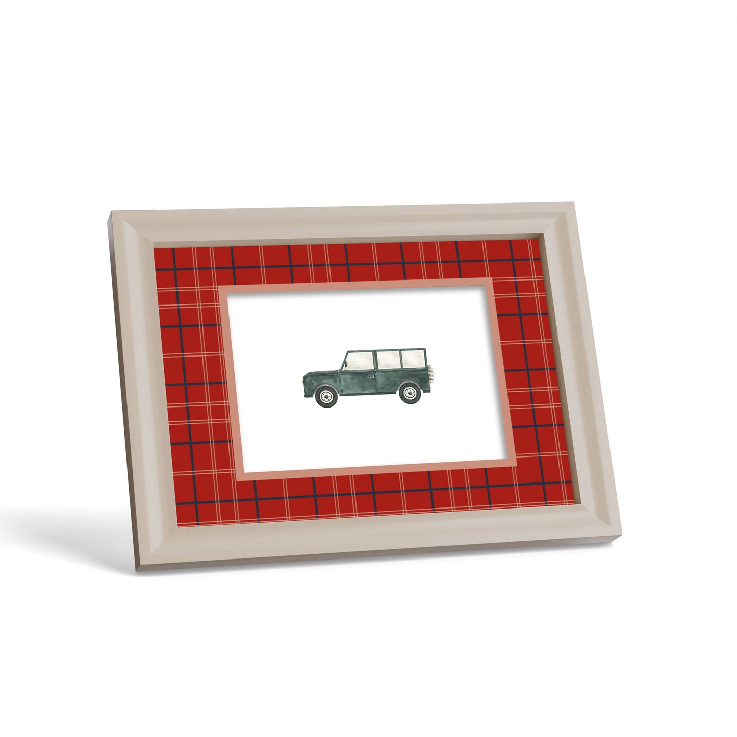 Tartan Photo Mount - custom photo mat for framing - cream frame - surface leaning - Coeur et Maman
