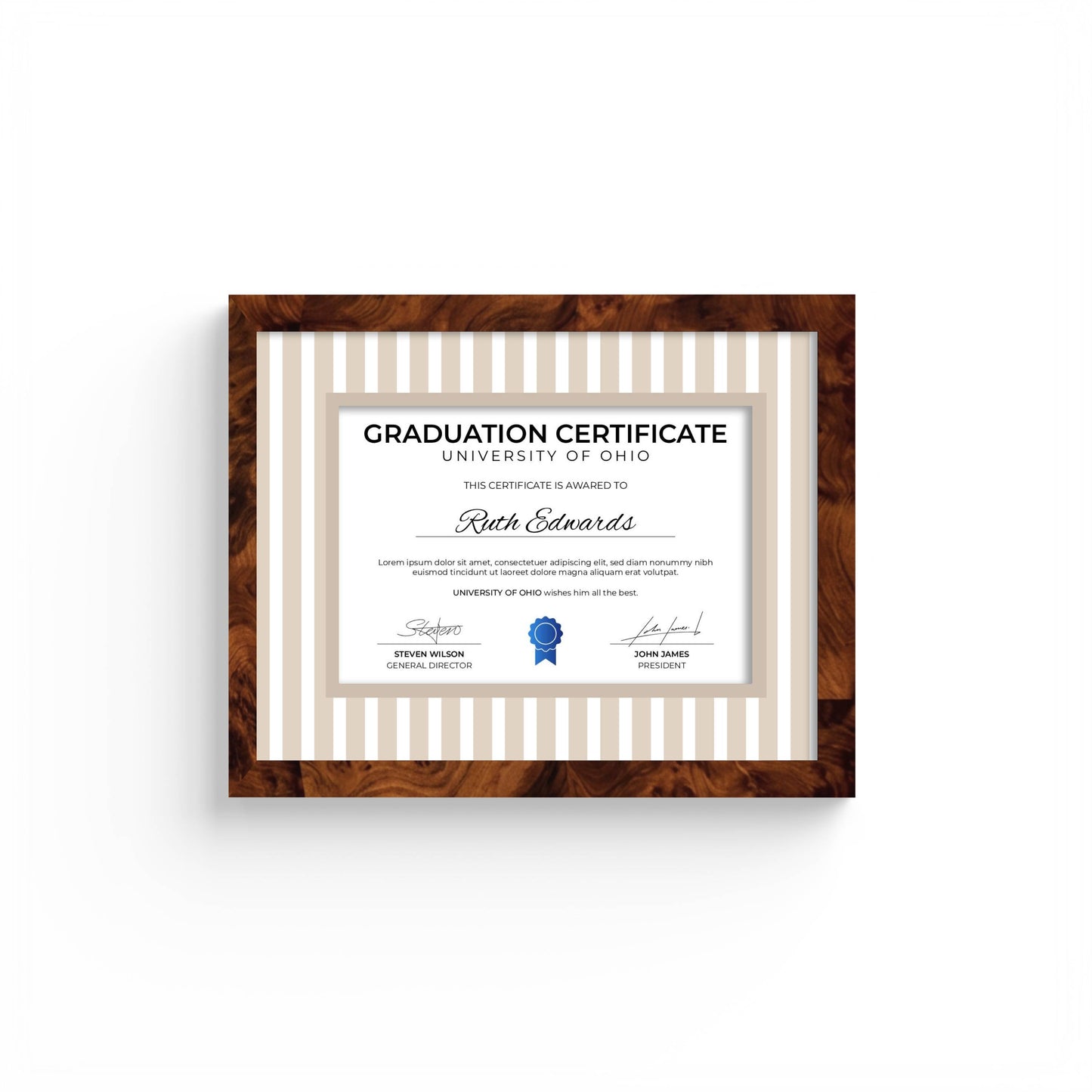 Medium Stripes Photo Mount - custom photo mat for framing graduation certificates - burlwood frame - wall hanging - Coeur et Maman