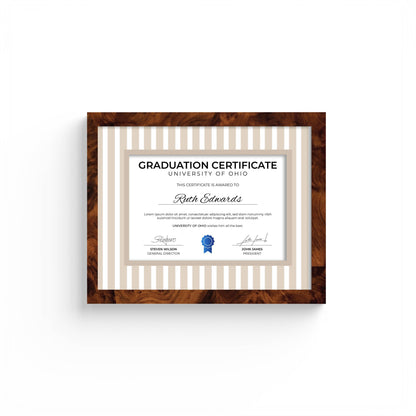 Medium Stripes Photo Mount - custom photo mat for framing graduation certificates - burlwood frame - wall hanging - Coeur et Maman