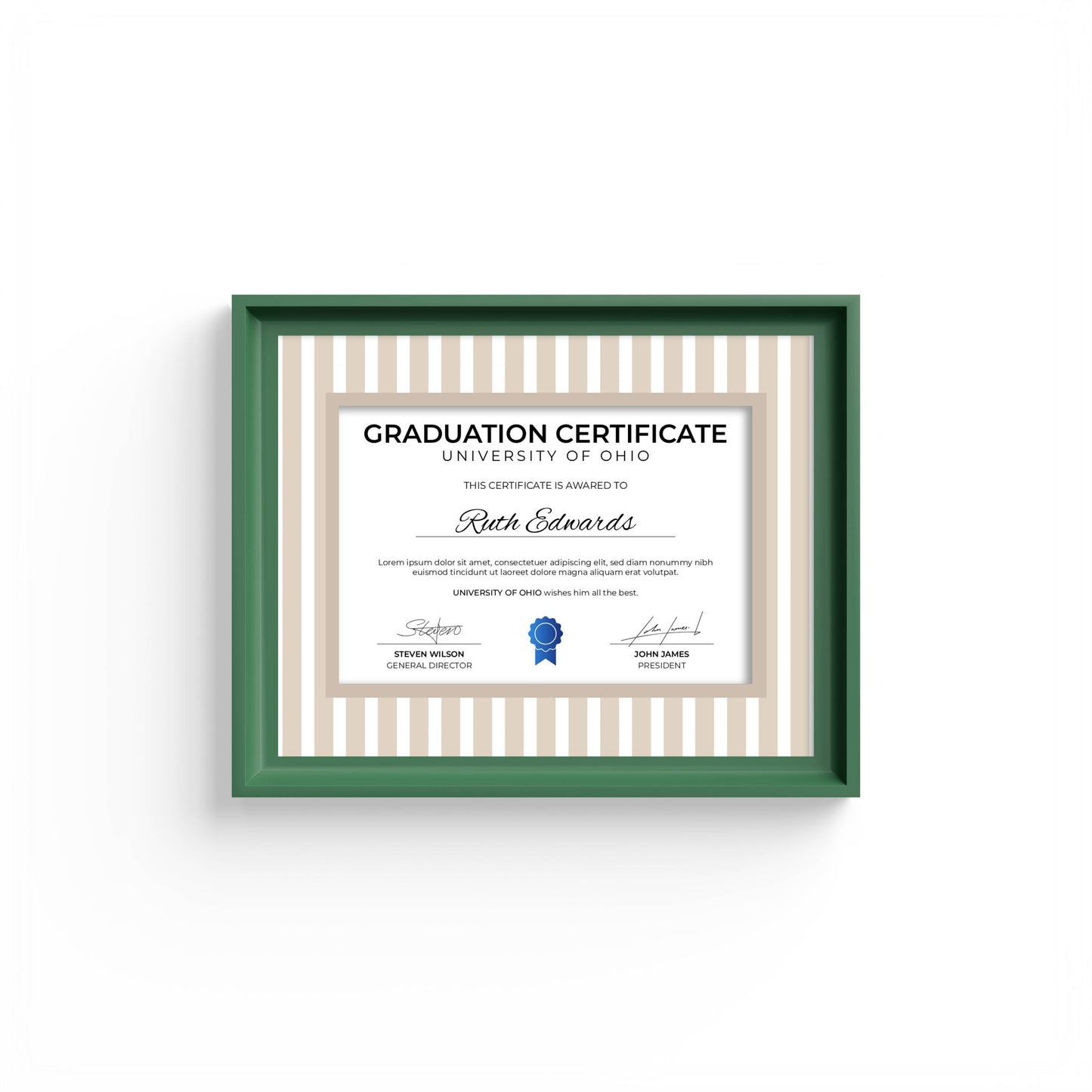 Medium Stripes Photo Mount - mount for picture frame for graduation certificates - green frame - wall hanging - Coeur et Maman