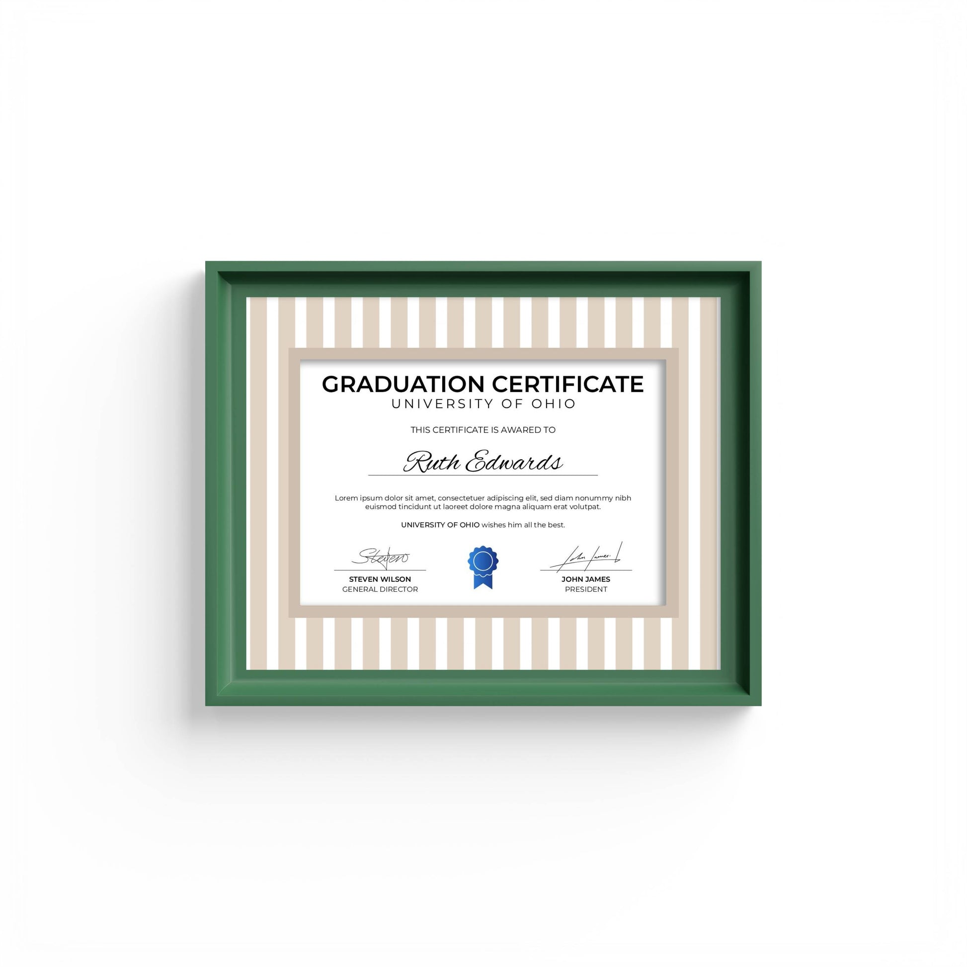 Medium Stripes Photo Mount - mount for picture frame for graduation certificates - green frame - wall hanging - Coeur et Maman
