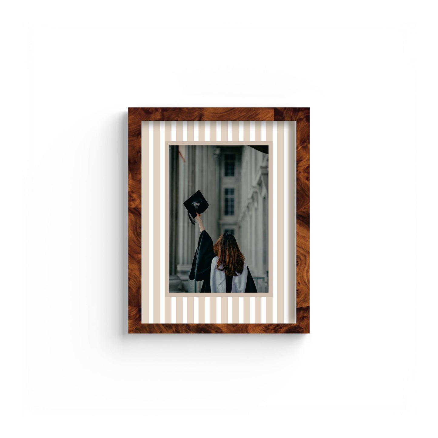 Medium Stripes Photo Mount - custom photo mat for framing graduation certificates - burlwood frame - wall hanging - Coeur et Maman