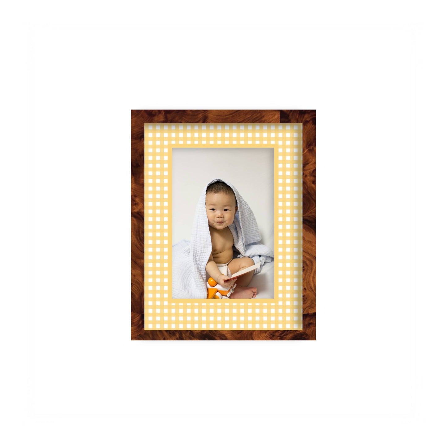 Gingham Photo Mount - custom photo mat for framing -burlwood frame - wall hanging - Coeur et Maman