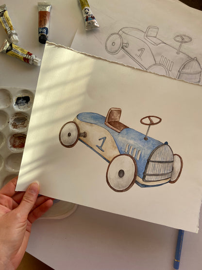Vintage Race Car Nursery Art Print
