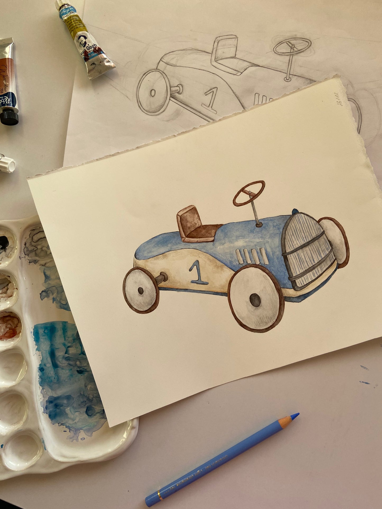 Vintage Race Car Nursery Art Print