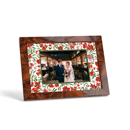 Scarlet Reverie Photo Mount - custom photo mat for framing - burlwood frame - surface leaning - Coeur et Maman