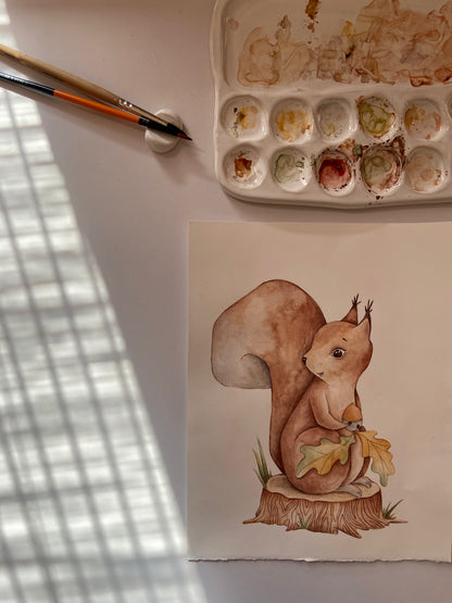 Red Squirrel Nursery Art Print