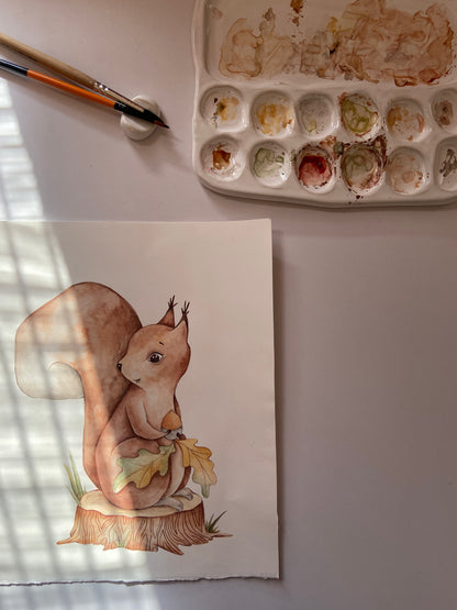 Red Squirrel Nursery Art Print