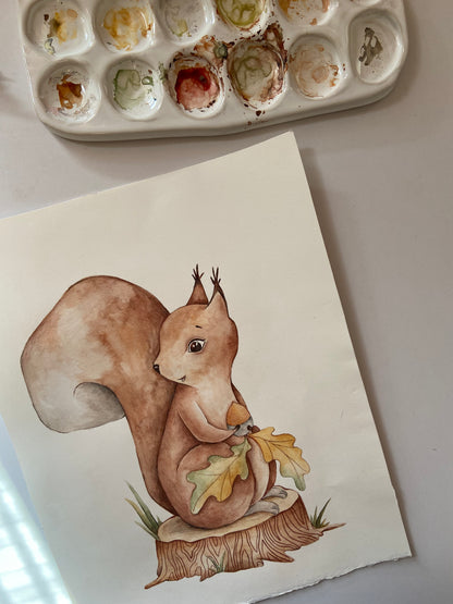 Red Squirrel Nursery Art Print