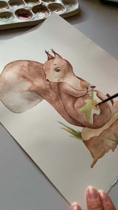 Red Squirrel Nursery Art Print